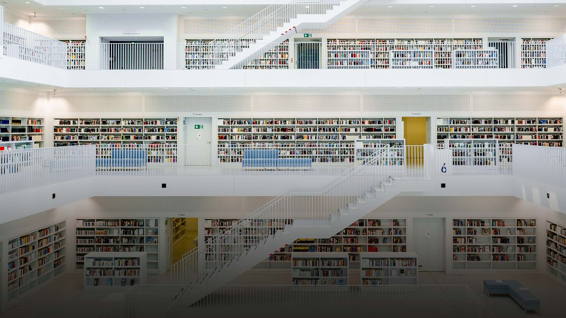 The image shows a modern library.